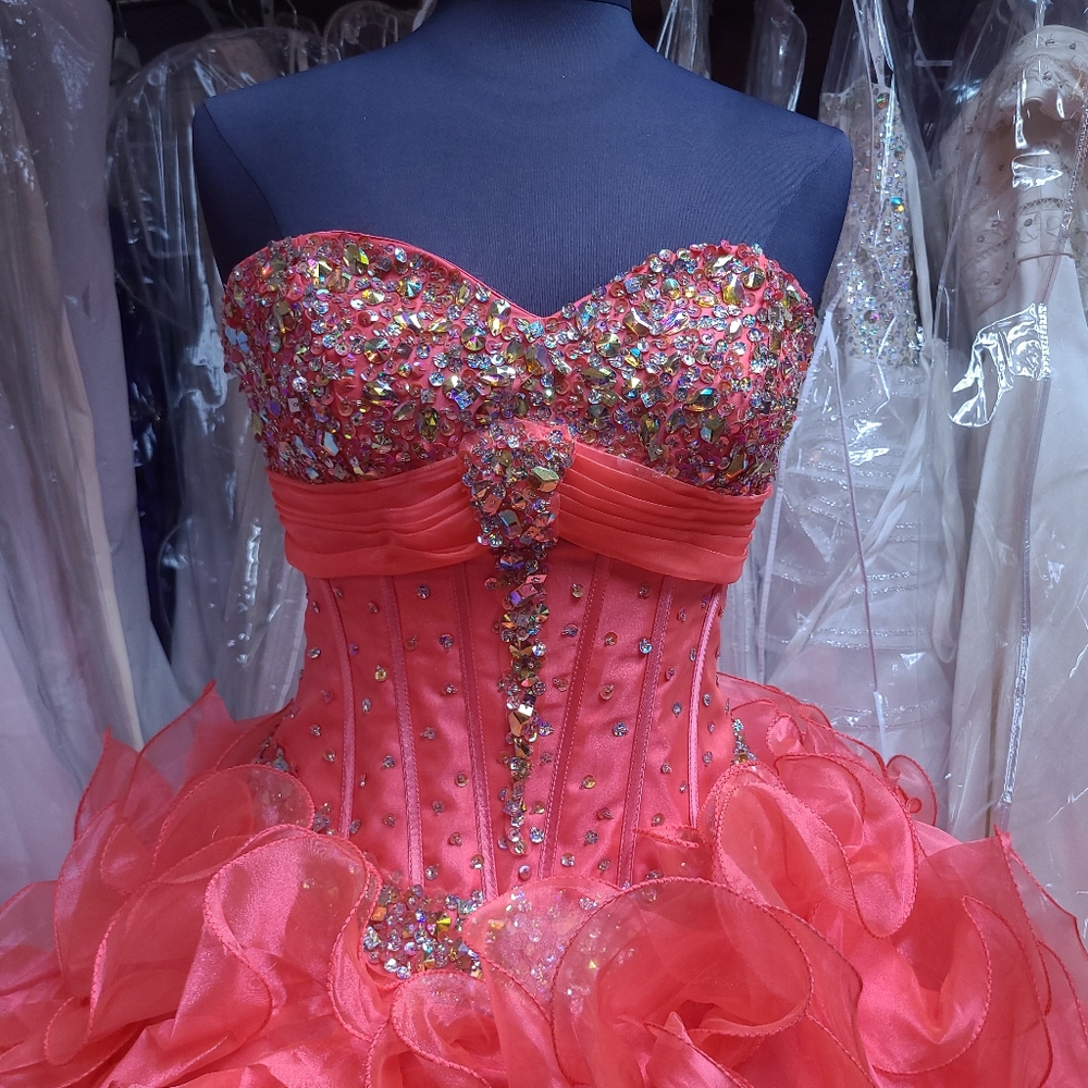 Coral Ruffle Ballgown - Picture 2 of 8